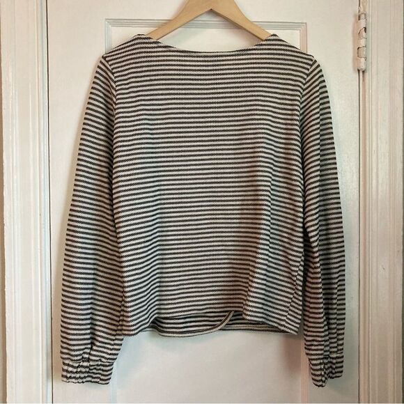 Madri Collection Nursing Crossover Sweater in Natural/Black Stripe Size Small - Picture 5 of 8